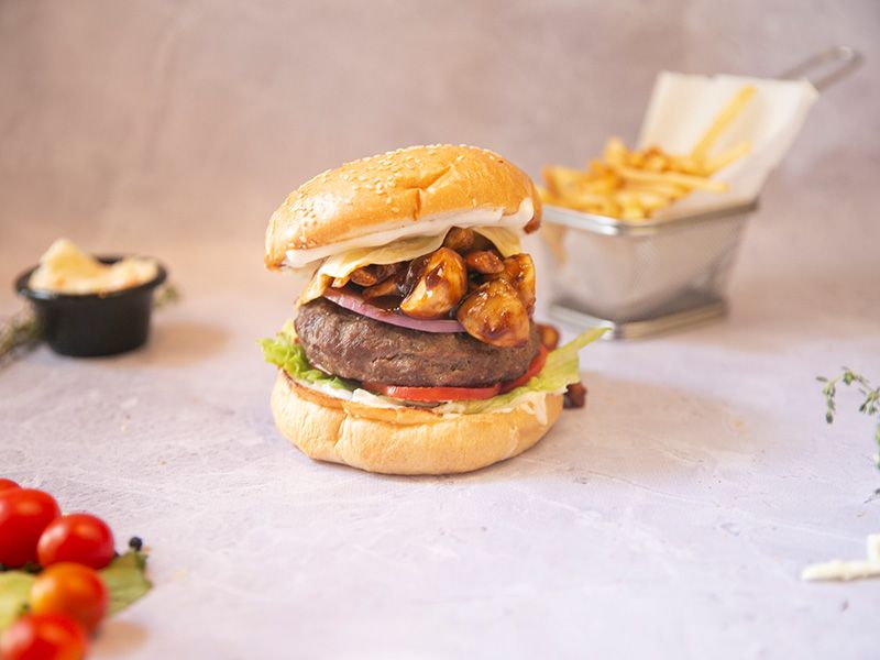 Beef Burger With Swiss Mushroom Sandwich