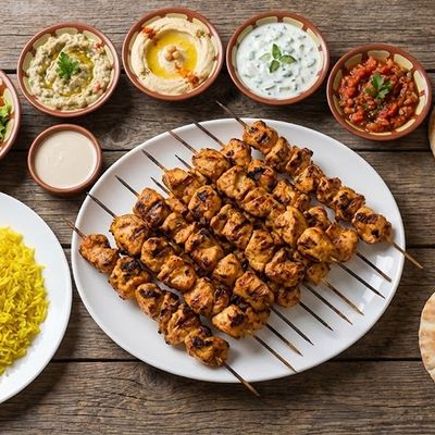 1 chicken shish on charcoal (with rice)