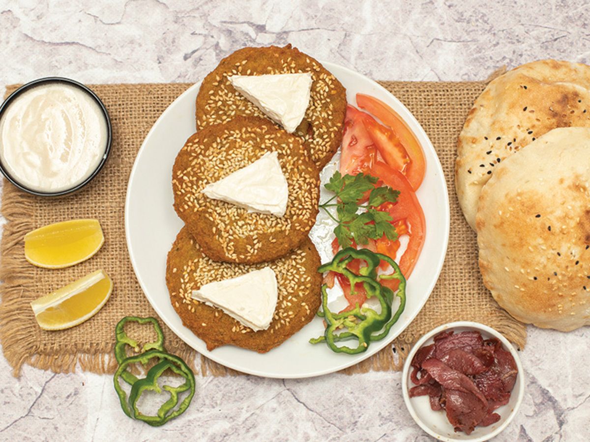 Falafel with Kiri Cheese in Kaiser Bread