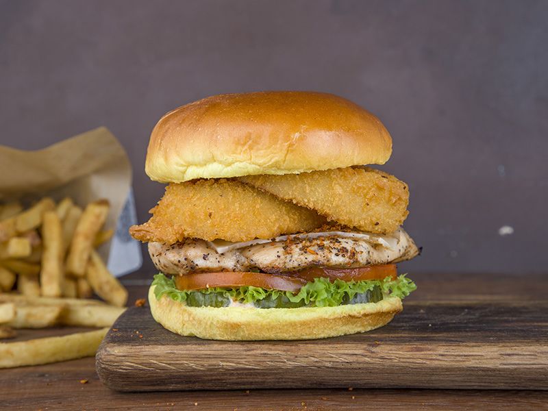 Chicken Burger With Eggs Sandwich