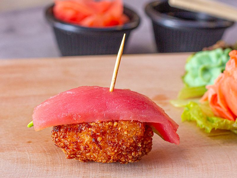 Fried Crispy Rice Salmon Nigiri