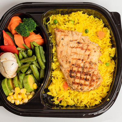 Boneless chicken breast meal on charcoal