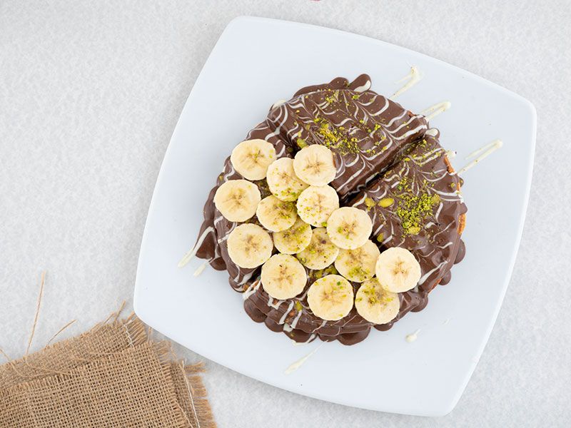 Nutella waffle with banana pieces