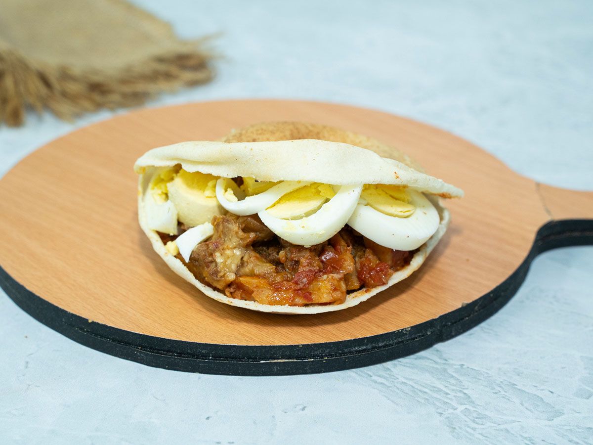 Moussaka sandwich with egg