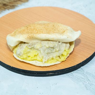 Mashed potato sandwich with baba ghanoush