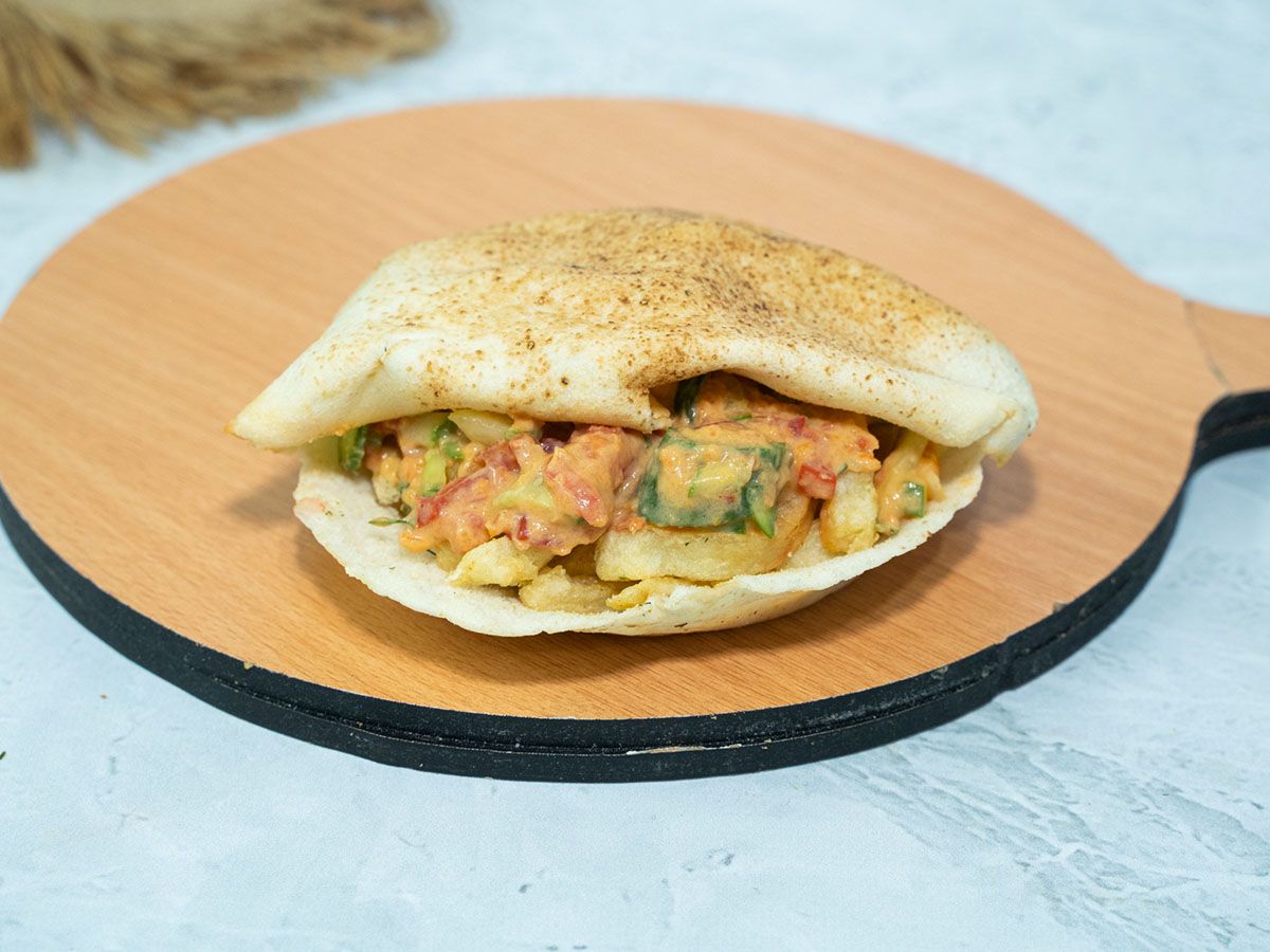 French fries sandwich with cottage cheese