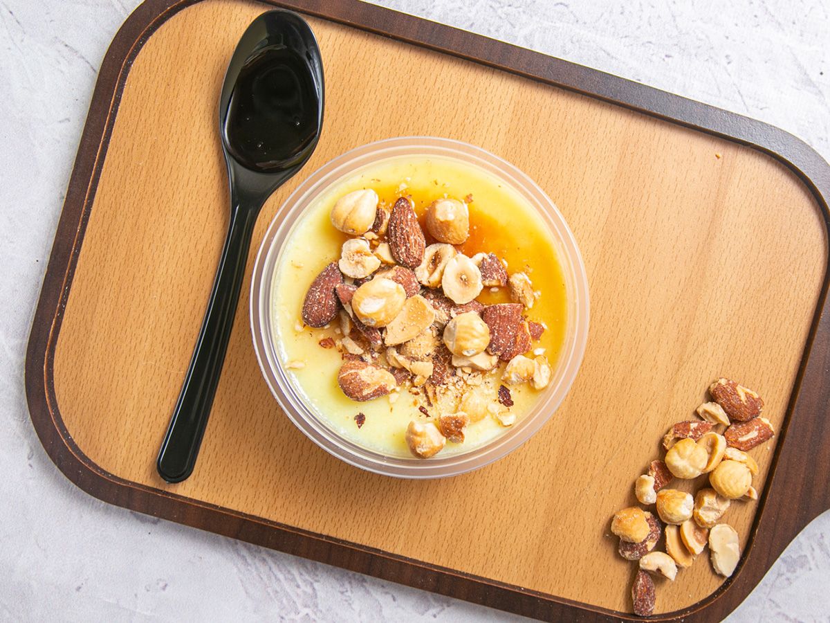 Crème caramel with nuts