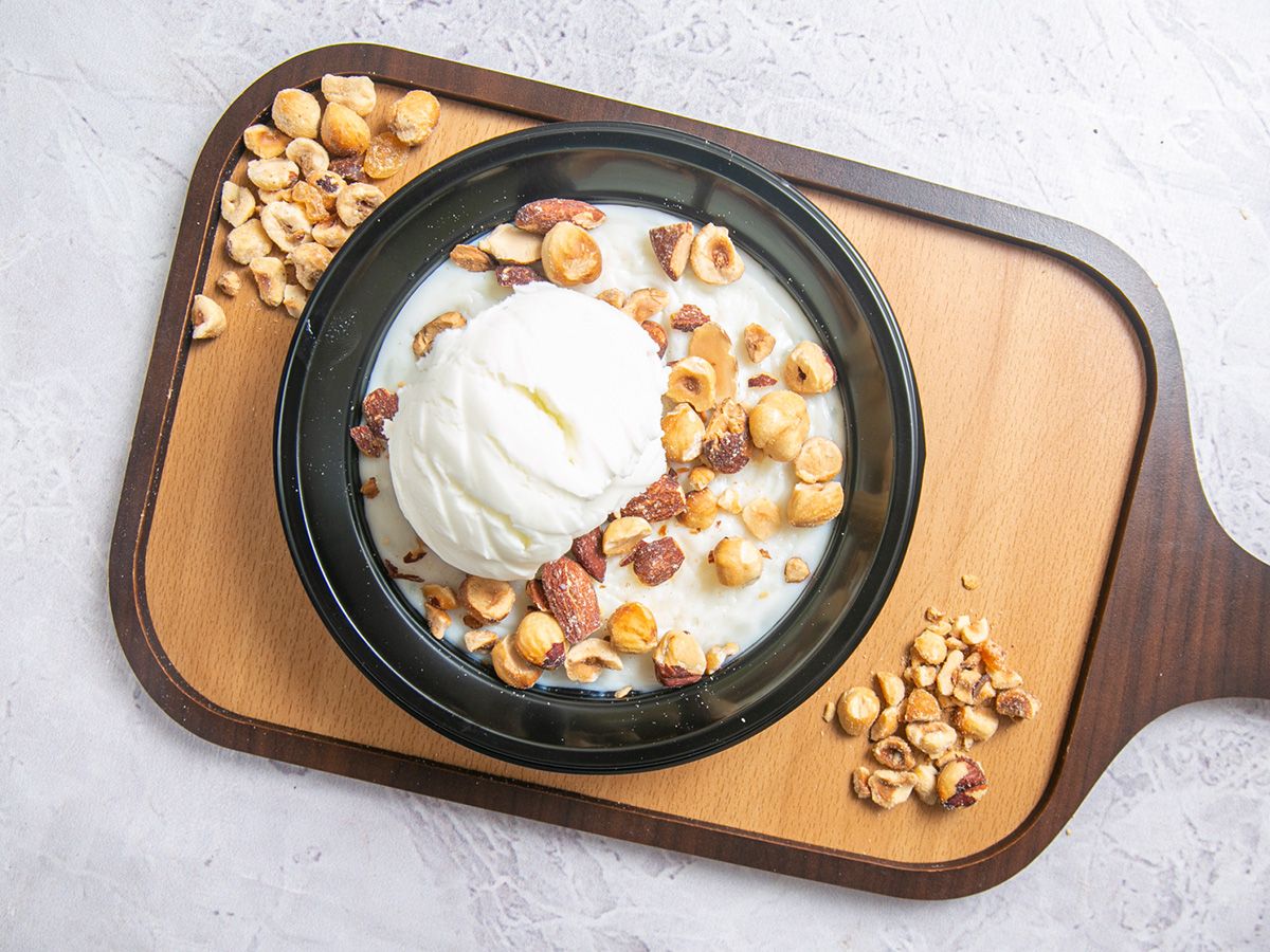 Rice Pudding With Ice Cream and Nuts
