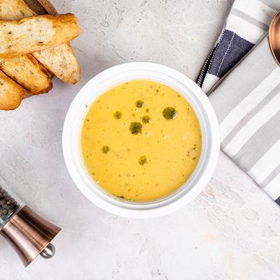 Roasted Pumpkin With Melted Cheese Soup