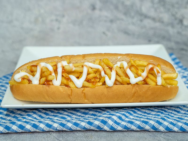 French Fries With Ketchup And Mayonnaise Sandwich