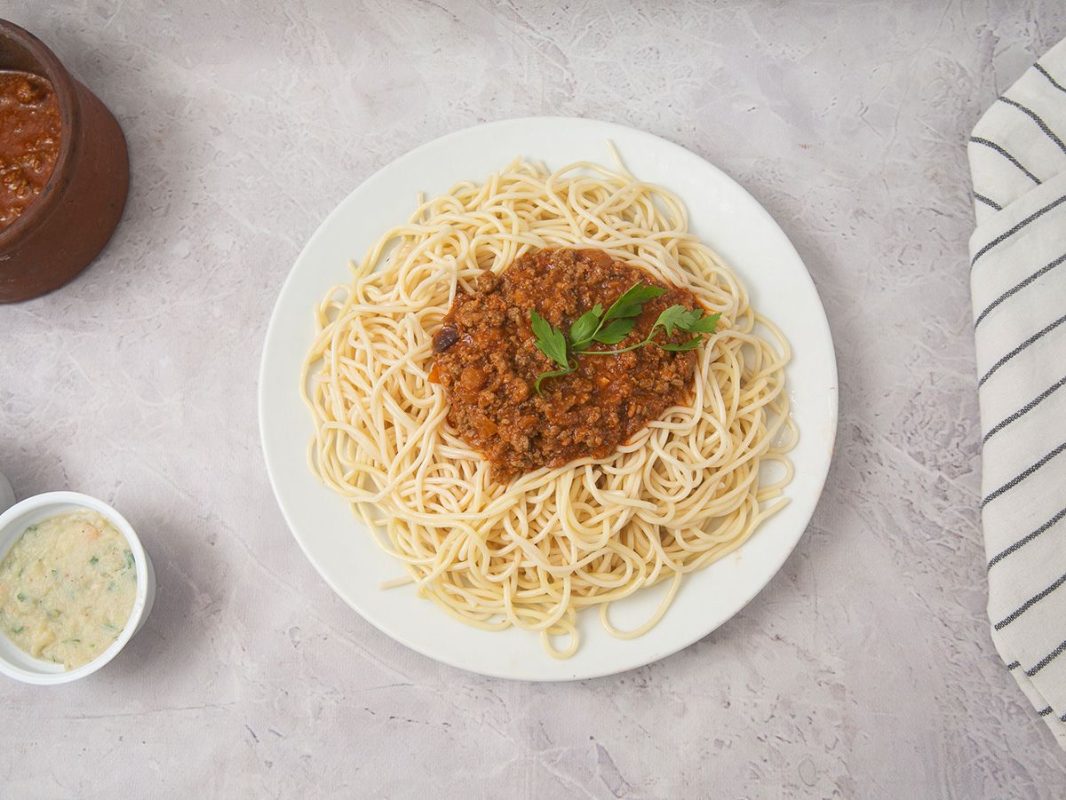Spaghetti pasta with Minced Meat And sauce Dish