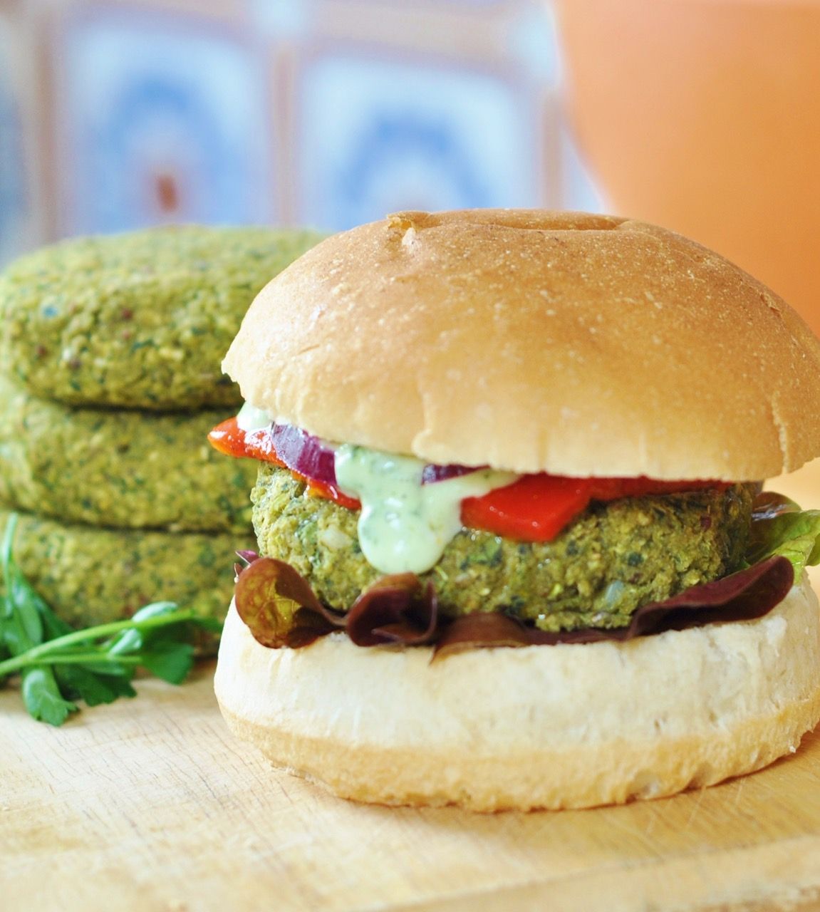 Falafel burger for luncheon