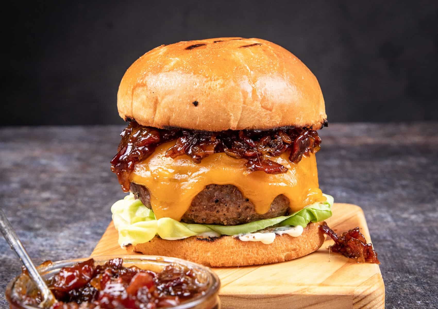 Smashed Beef Bacon Onion Jam Burger