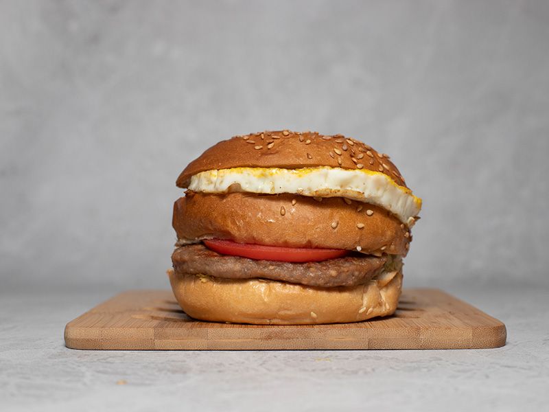 Beef Burger With Eggs Sandwich