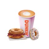 Beef Bacon N' Cheese Bagel + Drink + 1 Donut * Medium