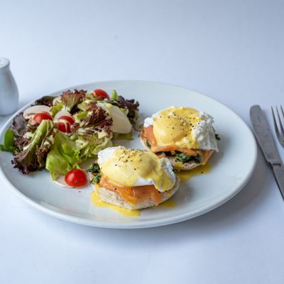 Eggs Benedict with salmon dish