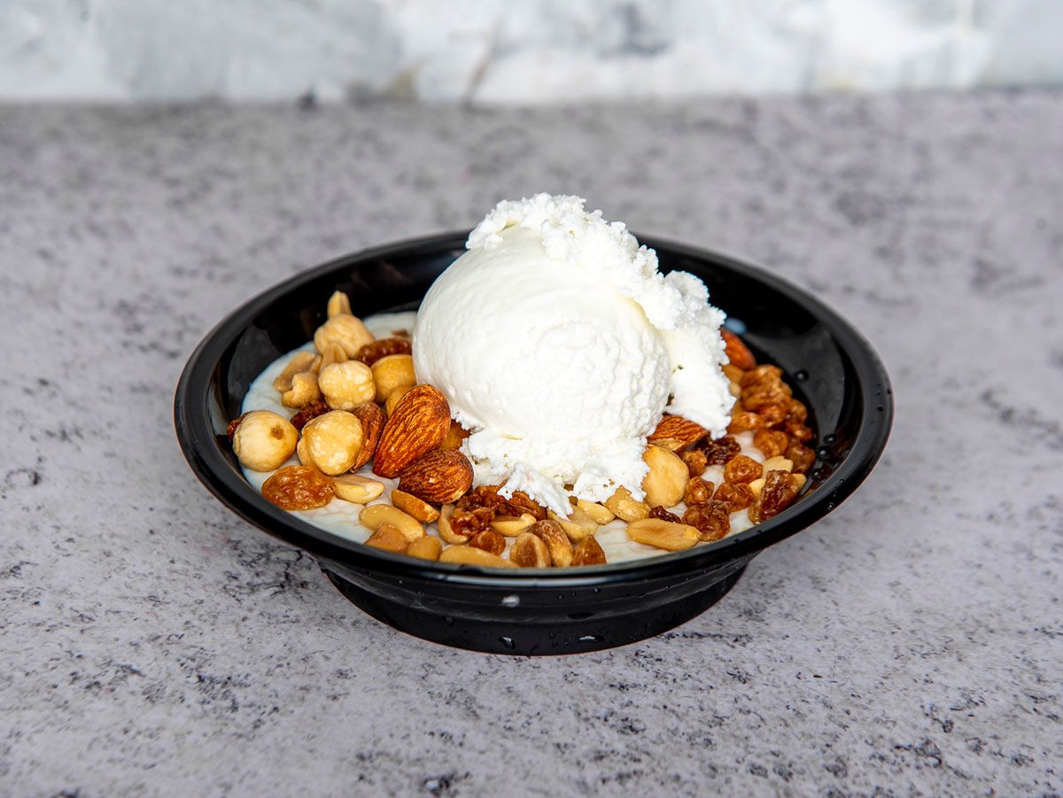Rice Pudding With Ice Cream And Nuts
