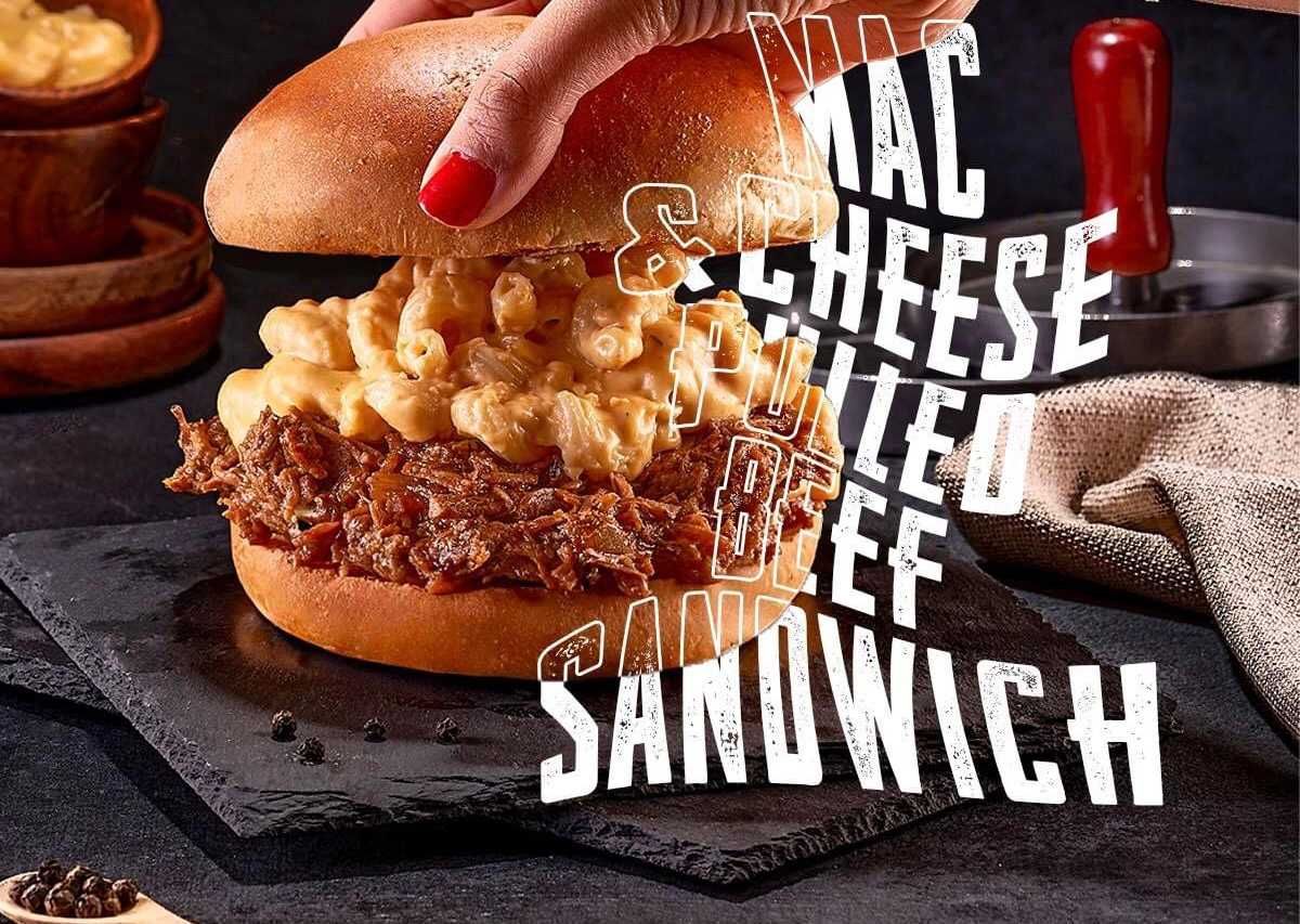 Mac & Cheese Angus Pulled Beef Sandwich