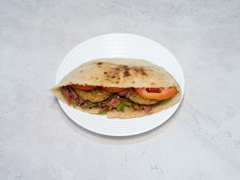 Falafel sandwich with sausage