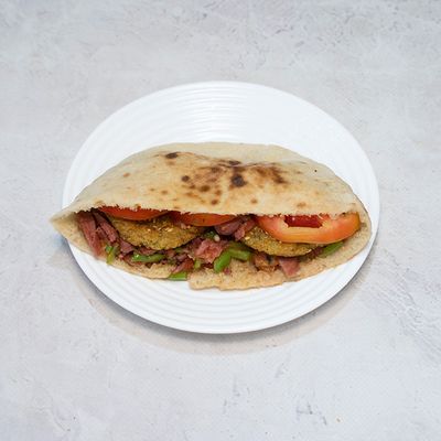 Falafel sandwich with sausage