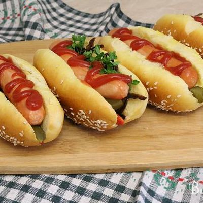 Hot dog moussaka sandwich