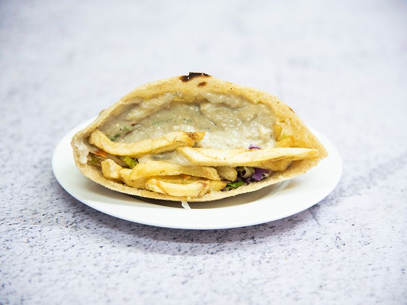 French Fries With Baba Ghannoug Sandwich