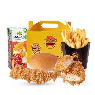 2 PCs Strips, 1 Bun, Fries, Juice, and Gift