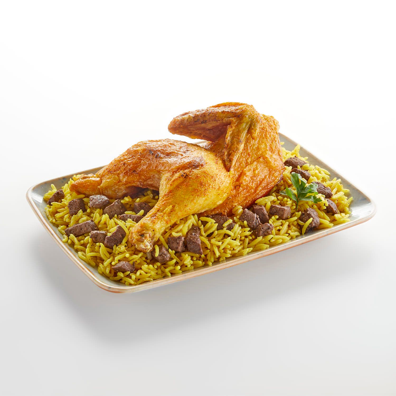 Half Fried Chicken And Rice With Liver