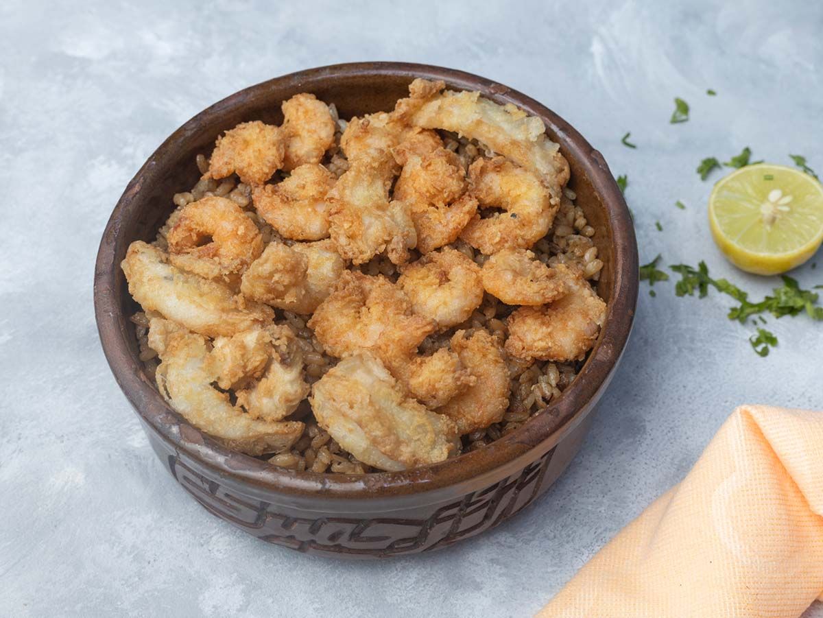 Mix Shrimp Rice And Squid Fried Or Grilled
