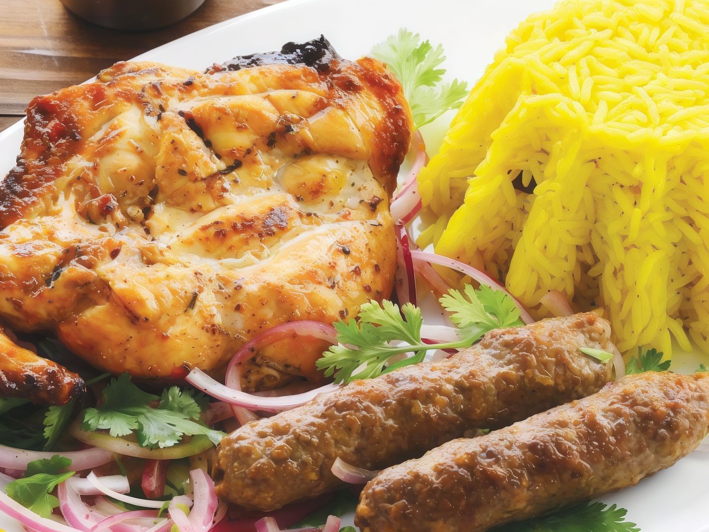A meal of 1/4 chicken breast and an 1/8 of a kofta