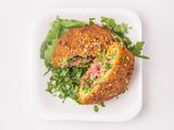 Falafel stuffed with pastrami sandwich