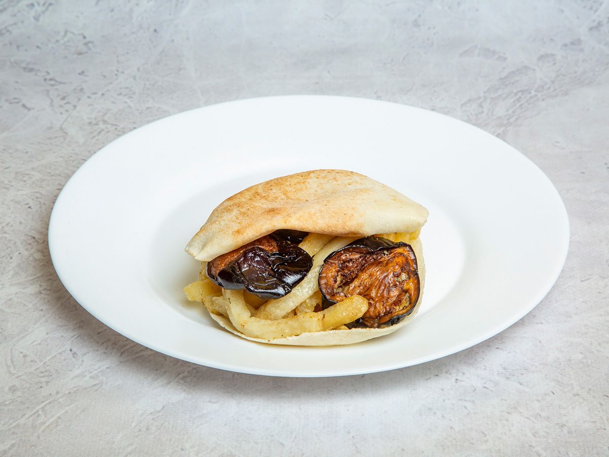 French Fries with Eggplant Sandwich