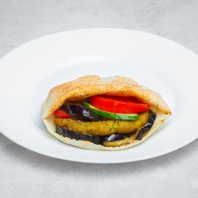 Falafel sandwich with eggplant