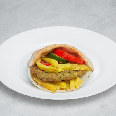 Falafel sandwich with fries