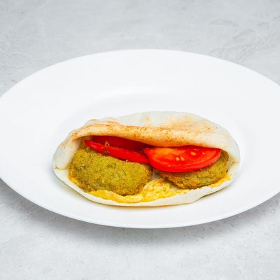 Falafel sandwich with fried eggs