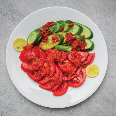 Tomato and Cucumber Slices Dish with Dill