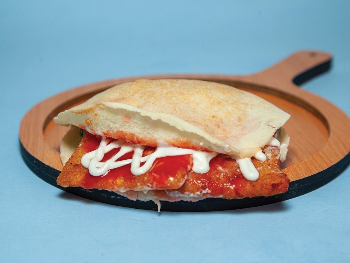 Fried cheese with ketchup and mayonnaise sandwich