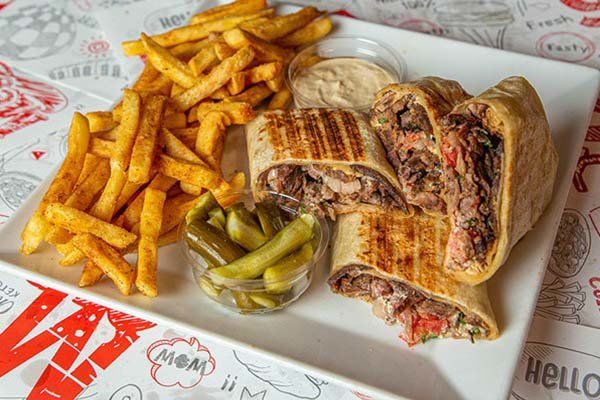 Meat shawarma and fries