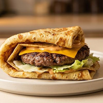 crepe beef burger