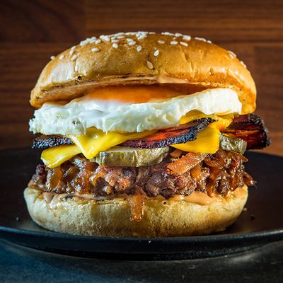Beef Burger Mix Cheese and Eggs Sandwich