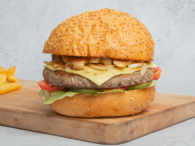 Beef Burger Sandwich With Mushroom And Caramelized Onion