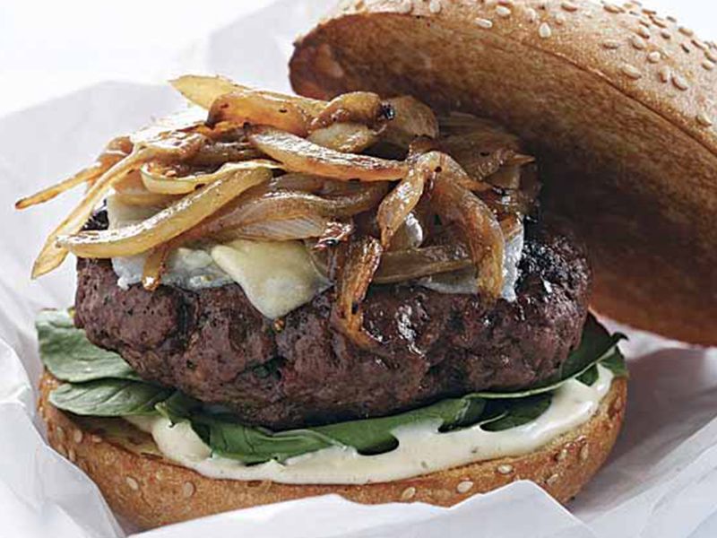 Beef Burger With Caramelized Onion And Smoked Cheese Sandwich