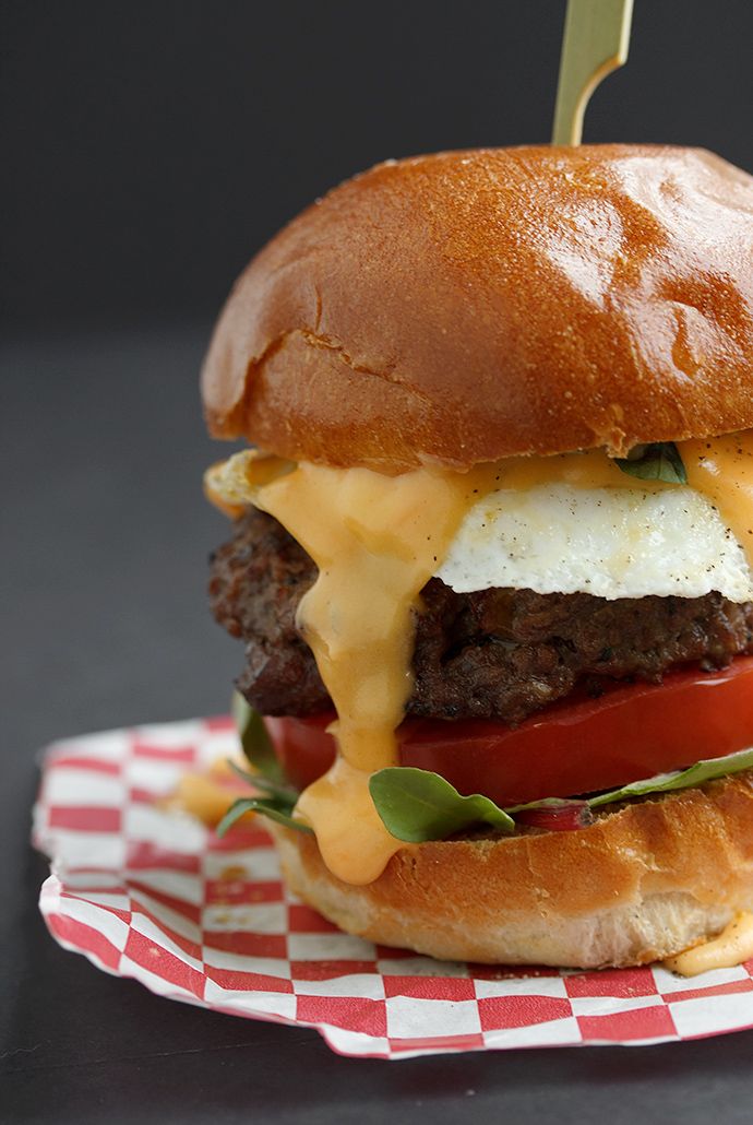 Beef Burger With Fried Cheese Sandwich