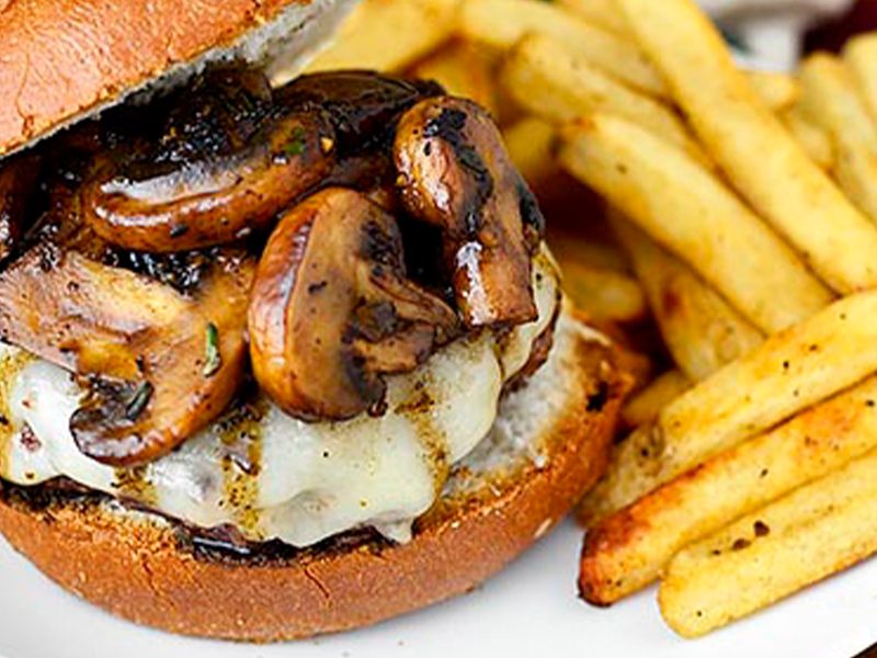 Beef Burger With Mushroom Sauce Sandwich
