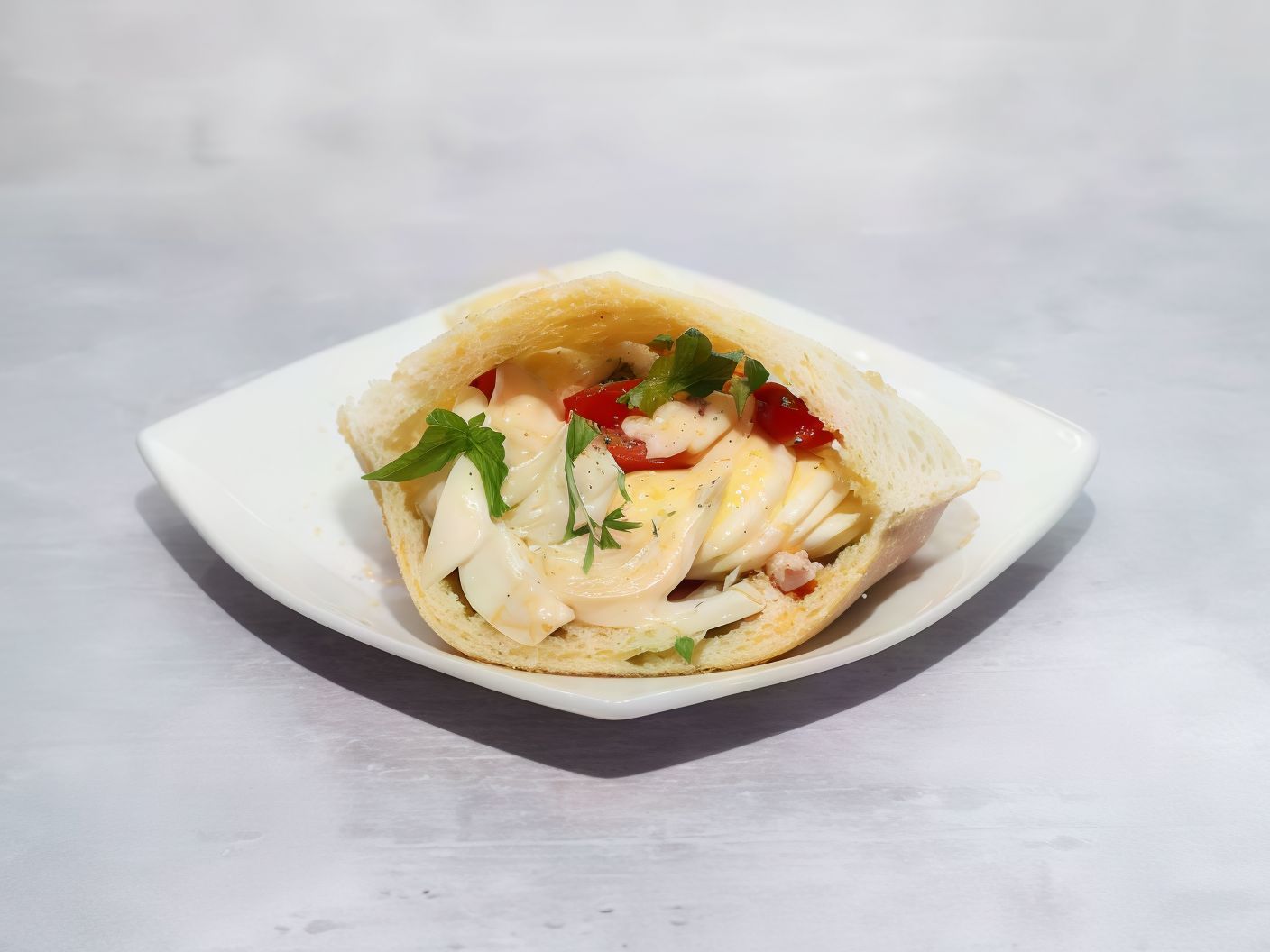 Boiled egg sandwich with cheese and tomato