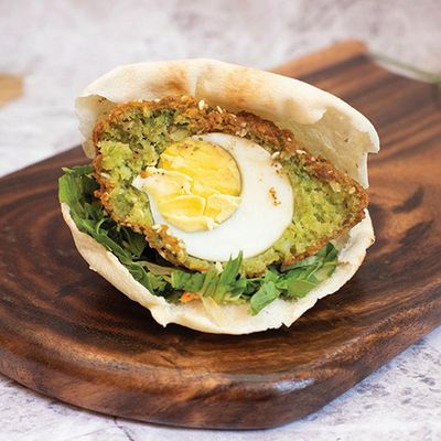Falafel sandwich with boiled egg