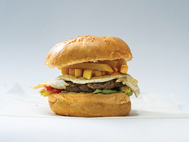 Burger And Omelette With Fries