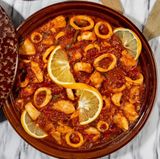 Squid casserole with red sauce