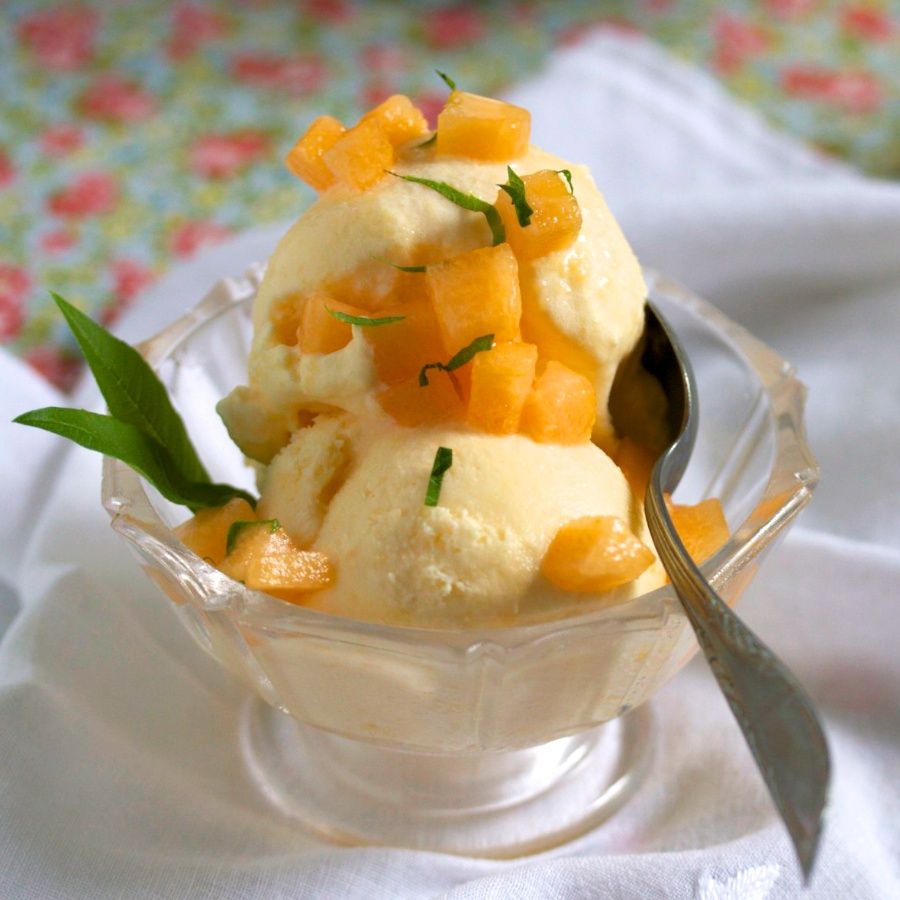Cantaloupe Pieces With Ice Cream
