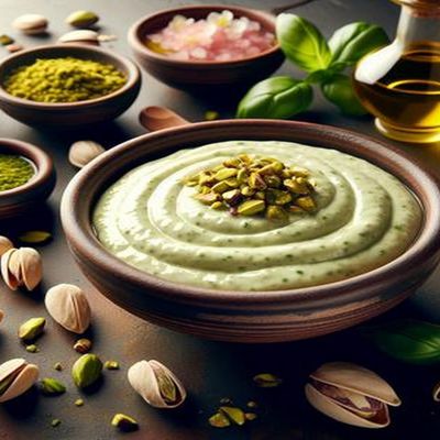 Nut casserole with pistachio sauce